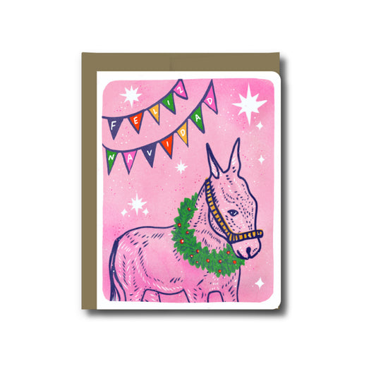 Feliz Navidad Donkey - Holiday Greeting Card
