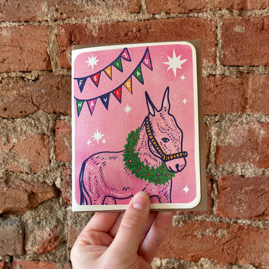 Feliz Navidad Donkey - Holiday Greeting Card