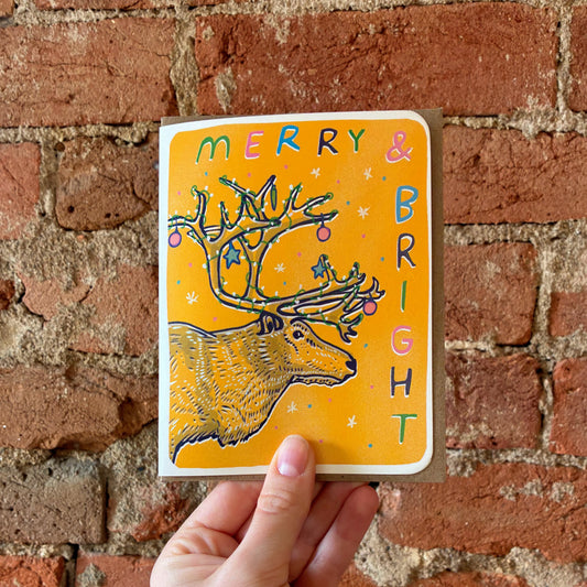 Merry & Bright Caribou - Holiday Greeting Card