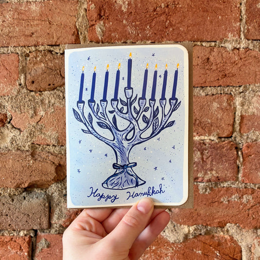 Blue Menorah Hanukkah Greeting Card