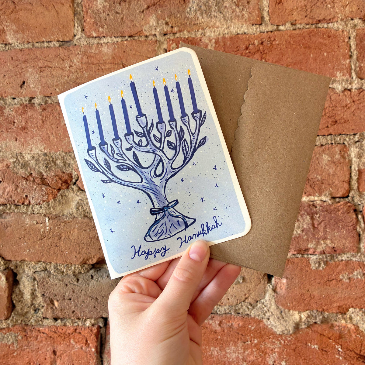 Blue Menorah Hanukkah Greeting Card