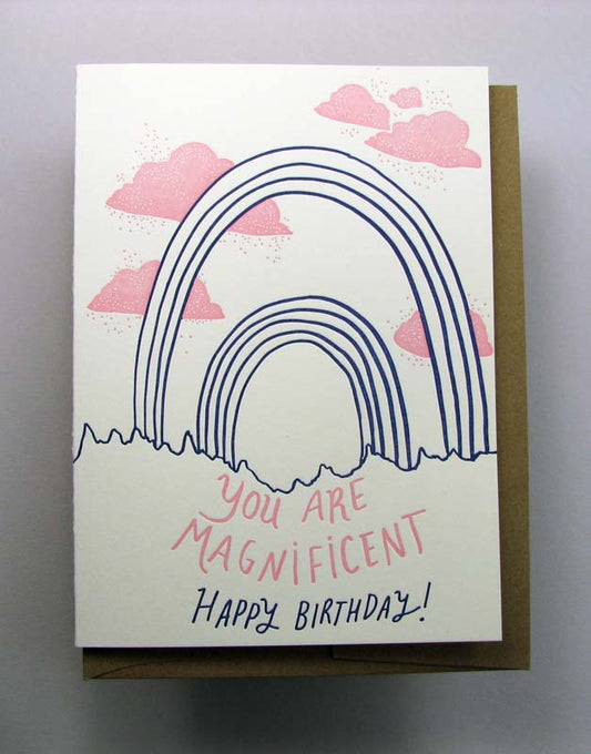 Letterpress birthday card by Wolf and Wren Press- You are Magnificent- Double Rainbow
