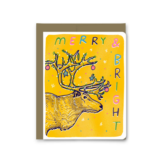 Merry & Bright Caribou - Holiday Greeting Card