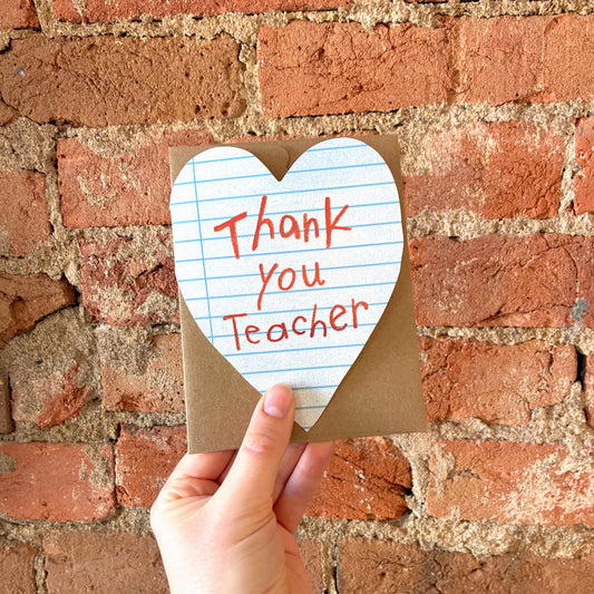Thank You Teacher Composition Paper Heart Greeting Card