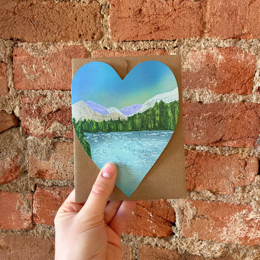 Mountains & Lake Heart Greeting Card