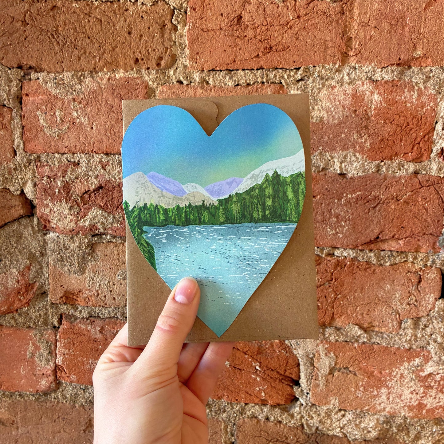 Mountains & Lake Heart Greeting Card