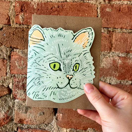 Round Cat Die Cut Greeting Card