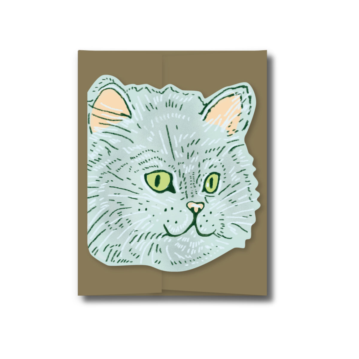 Round Cat Die Cut Greeting Card