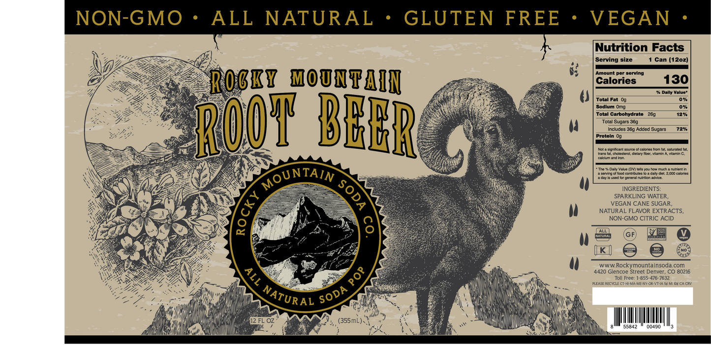 Rocky Mountain Root Beer Soda Pop Cans