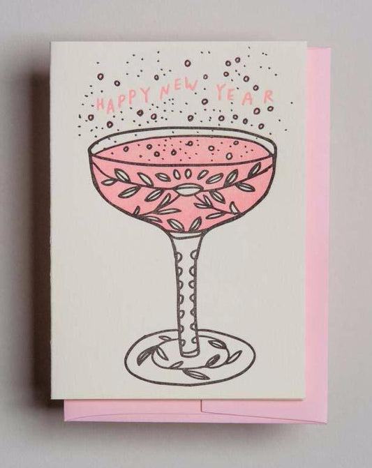 Letterpress happy new year card - Champagne- by Wolf and Wren Press