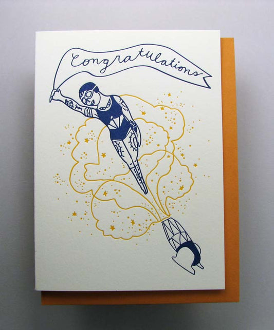 Letterpress congratulations card - shooting out of canon- by Wolf and Wren Press